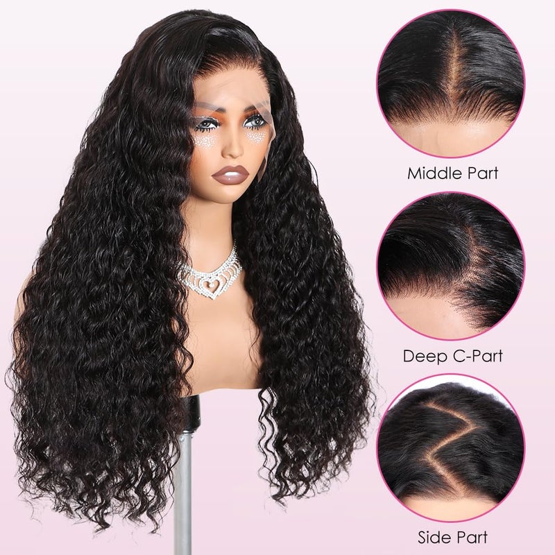 Alibeauty 13x4 HD Transparent Lace Front Wigs Human Hair Pre Plucked Hairline with Baby Hair 200 Density Brazilian Water Wave Wigs for Black Women(20 Inch) - Image 2